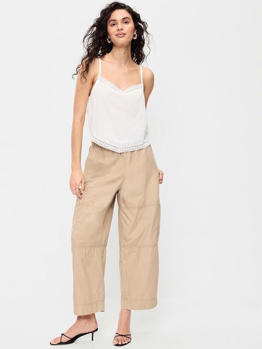 Old Navy Mid-Rise Cropped Barrel-Leg Utility Pants Toasted Almond Size Medium